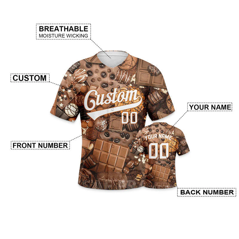 Custom Brown Black-White 3D Pattern Design Chocolate Authentic Baseball Jersey