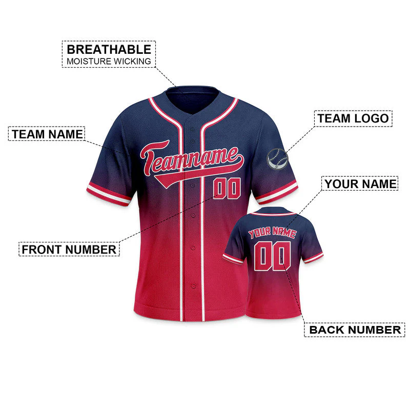 Custom Navy Red-White Authentic Fade Fashion Baseball Jersey1
