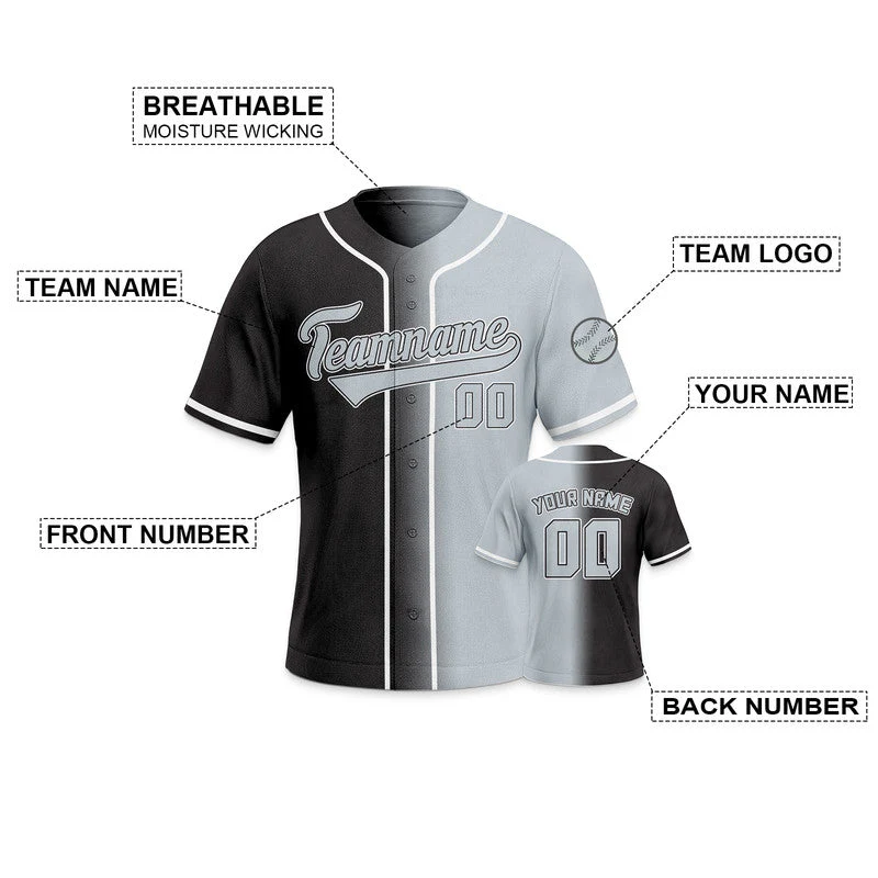 Custom Gray Black-White Authentic Split Fashion Baseball Jersey