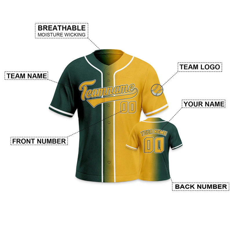 Custom Gold Kelly Green-White Authentic Split Fashion Baseball Jersey-2
