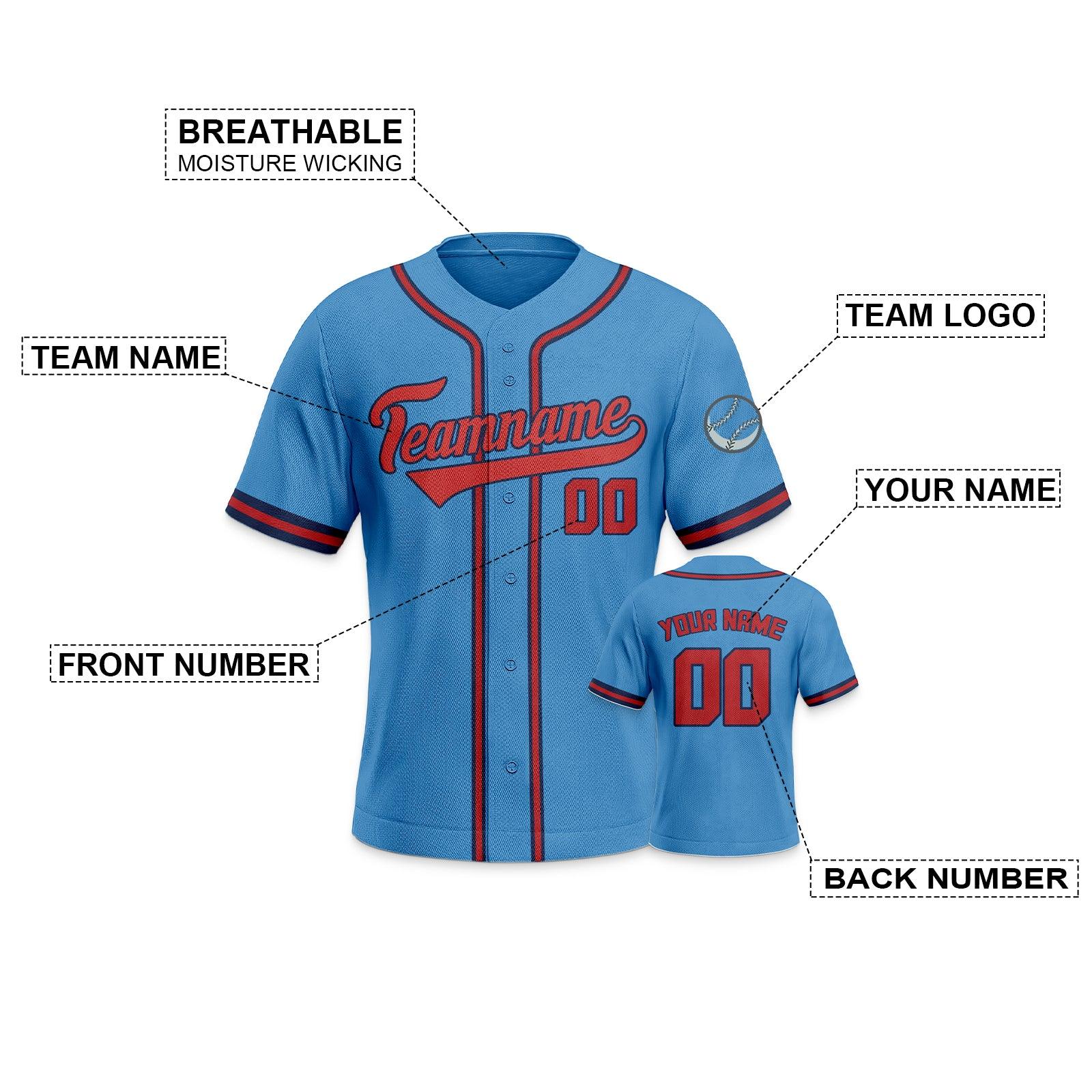 Custom Powder Blue Red-Navy Authentic Classic Baseball Jersey