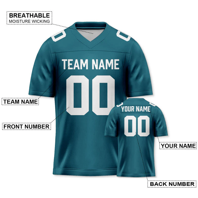 Custom Teal White Mesh Authentic Football Jersey1