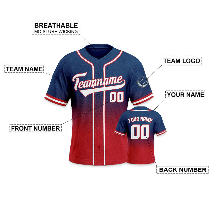 Custom Royal Red-White Authentic Fade Fashion Baseball Jersey4