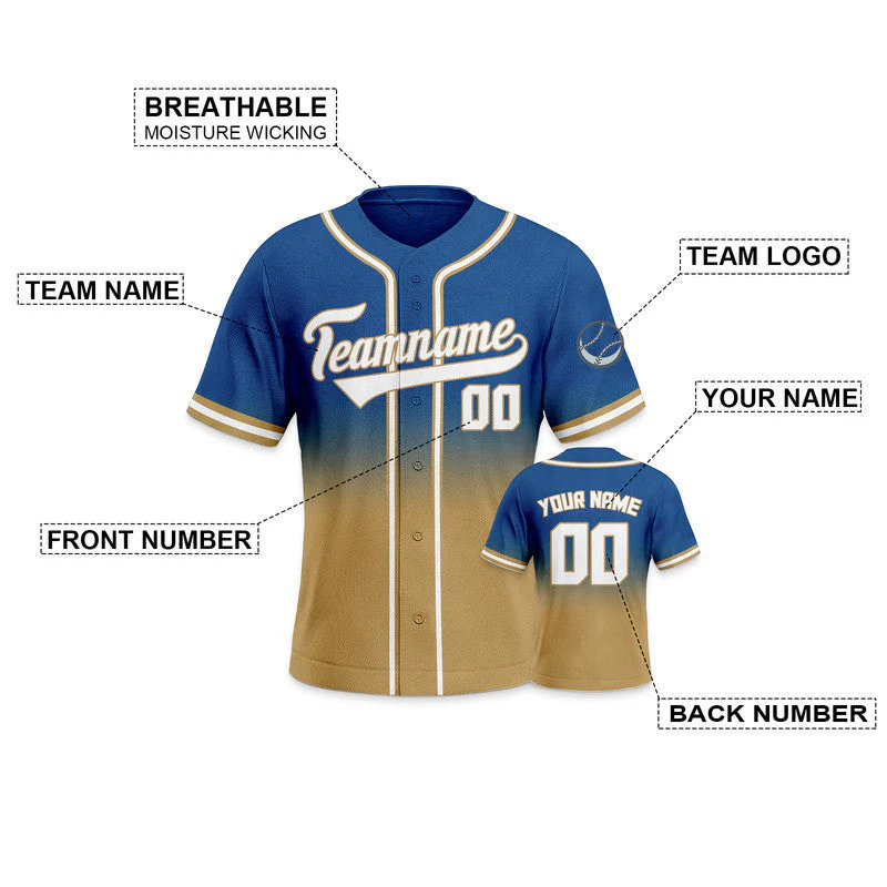 Custom Royal Old Gold-White Authentic Fade Fashion Baseball Jersey