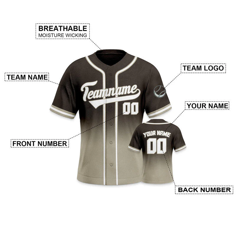 Custom Brown Gray-White Authentic Fade Fashion Baseball Jersey