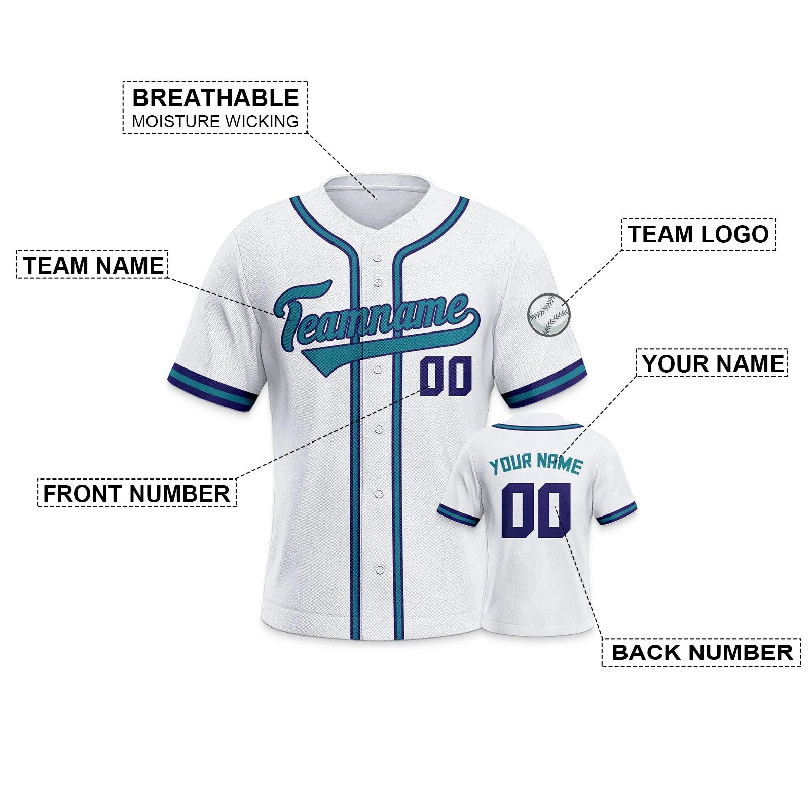 Custom White Aqua-Purple Authentic Classic Baseball Jersey